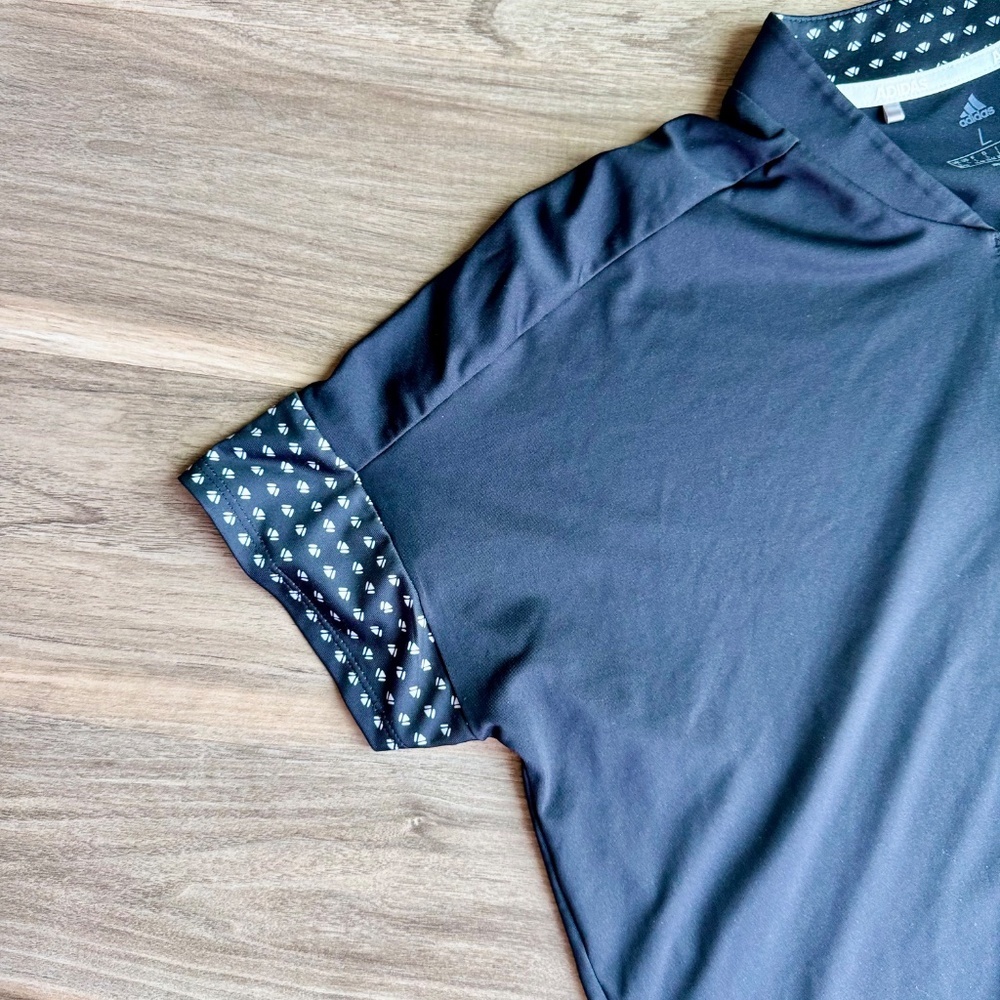 Adidas Ultimate 365 Printed Black Quarter-Zip Short Sleeve Golf Shirt Size L - Picture 10 of 14